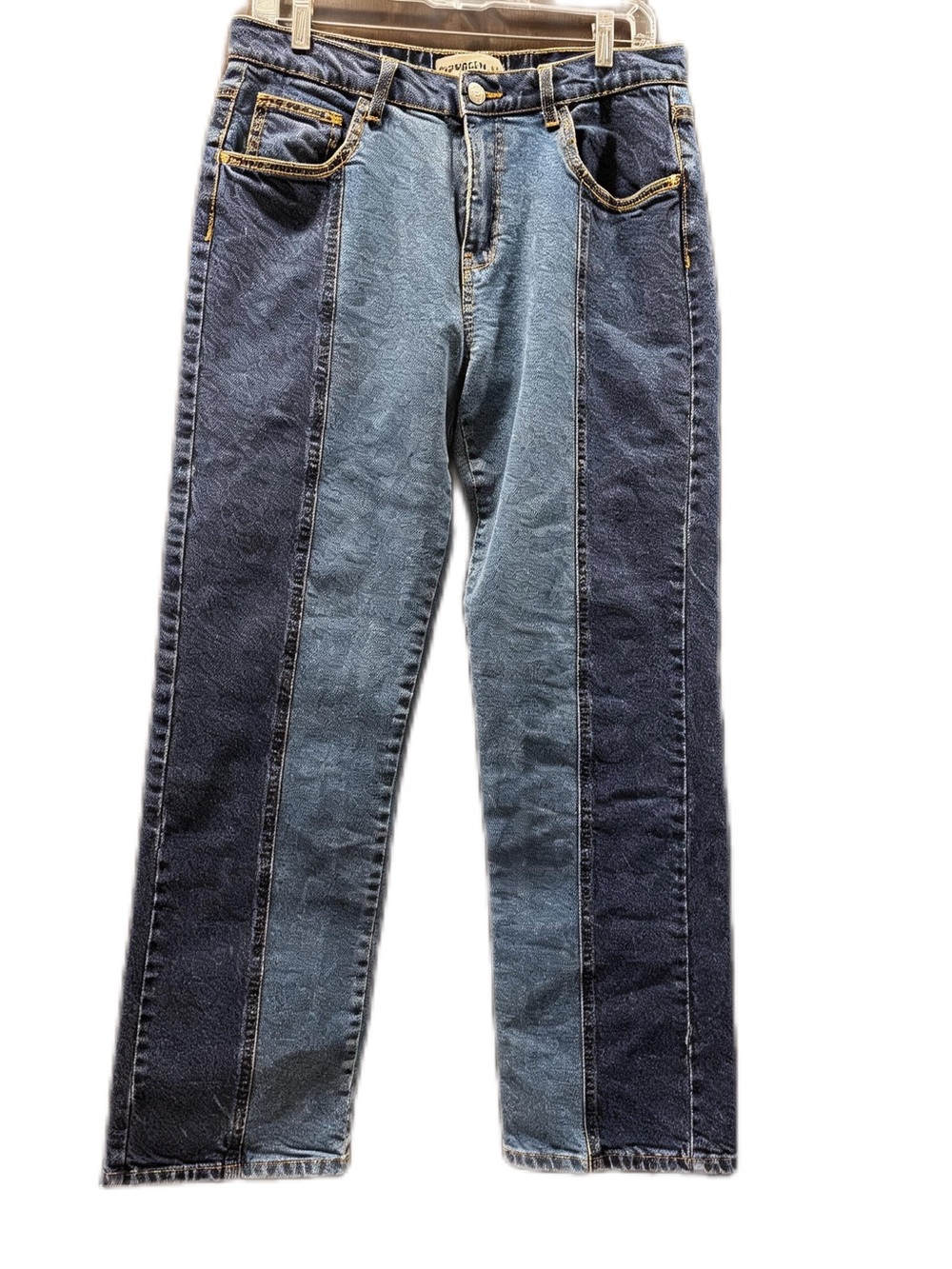 Two Tone Straight Leg Light/Dark Blue Wash Bold Denim Mid Rise Bold SIze 11